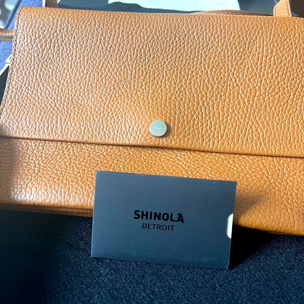 Shinola Leather Cognac Accordion Crossbody Bag